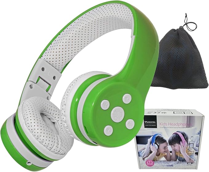 Toddler Headphones Wireless, Bluetooth Kid Headphones for Boys Girls,5 Button Easy use with Sharing Port, Built in Mic for Laptop Phones Computer (bs690 Green)