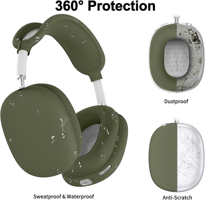 Silicone Case Cover for AirPods Max,Ear Pad Case Cover/Ear Cups Cover/Headband Cover for AirPods Max Headphones,Accessories Soft Silicone Protector for Apple AirPods Max New USB-C (2024) (Army Green)