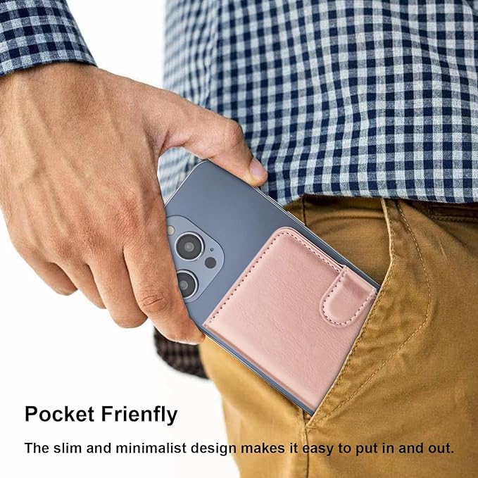 Bocasal for MagSafe Wallet Magnetic Card Holder, RFID Blocking Leather Card Slots for iPhone 17/16/15/14/13/12 Pro/Max/Plus/Air, Adjustable Kickstand Flip Mag Safe Wallet (Rose Gold)
