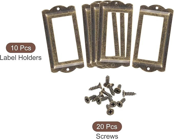 uxcell Metal Label Holders, 85x40mm 10pcs File Name Card Tag Label Holder Frame for Office Library Drawer Cabinet Shelves, Bronze Tone