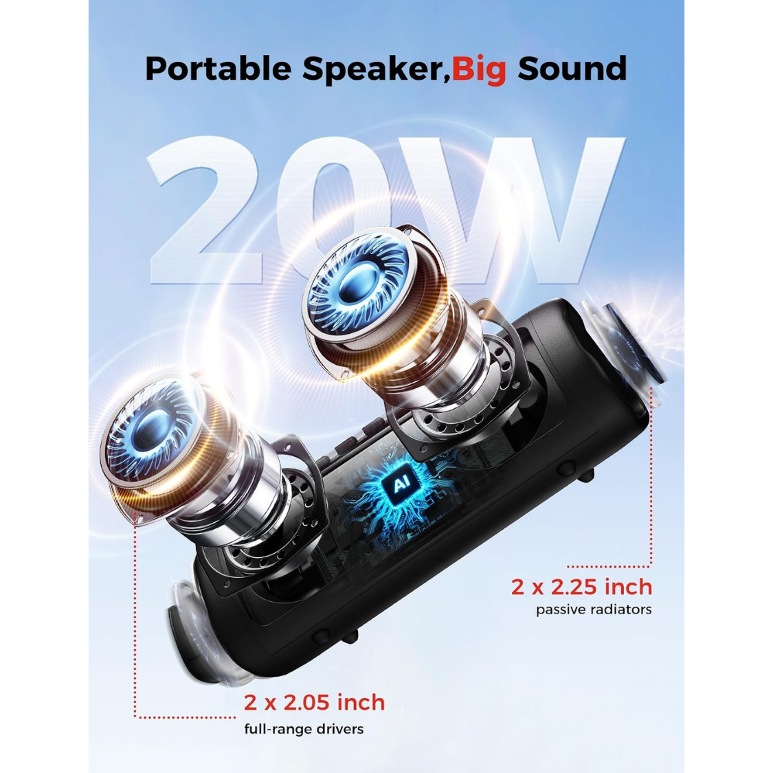 Bluetooth Speaker, 20W HD Sound, Portable Wireless, IPX5 Waterproof, Up To 24H Playtime, TWS Pairing - Image 4