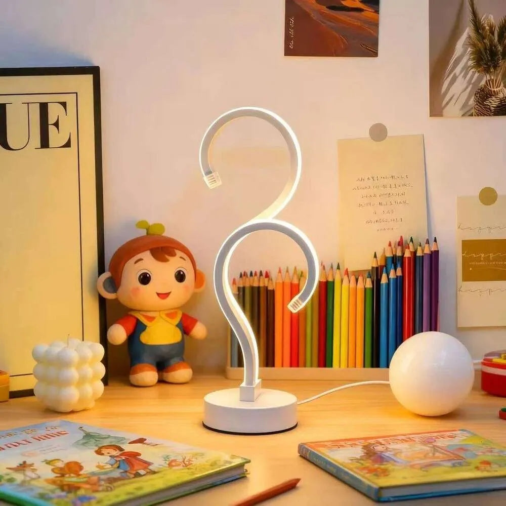 Creative Double Question Mark Elegant White Desktop Lamp, USB Power Supply - Three Color Lighting, Suitable For Bedroom - Image 2