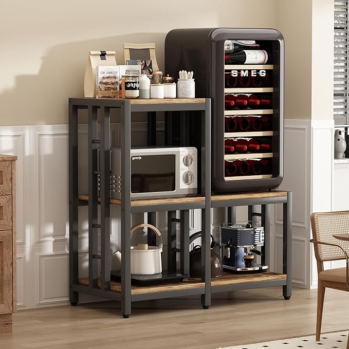 Mini Fridge Stand with Storage, Microwave Oven Stand, Bakers Rack with Storage Shelf, Mini Fridge Cabinet, Mini Fridge Shelf for Kitchen, Living Room, Office, Patio.(Brown)
