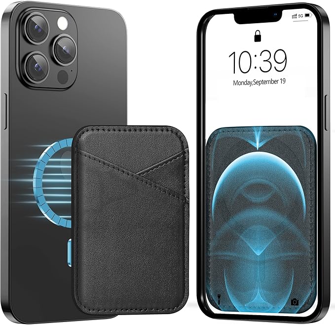 Miroddi for MagSafe Wallet, Strongest Magnetic Card Holder for iPhone 17/16/15/14/13/12 Series, Ultra-Thin Leather Magnetic Phone Wallet with 2 Card Slots, RFID Blocking, No More Falling, Black