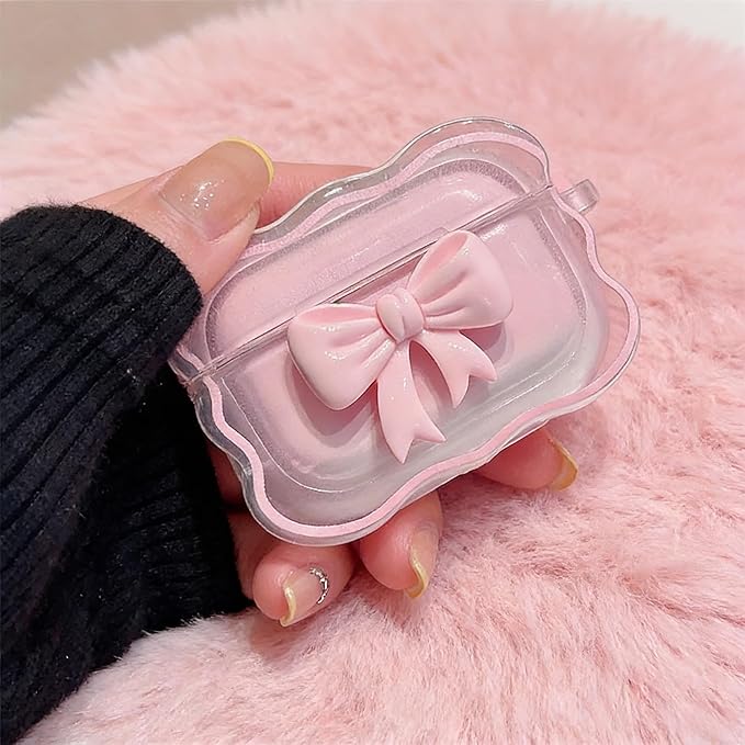 for Airpods Pro 3 Case 2025, Funny 3D Cartoon AirPods Pro 3rd Genaration Case,Floral Bow AirPods Case with Keychain • Cute Kawaii AirPod Cover Pink Bow Case for Women Girls