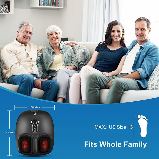 COMFIER Shiatsu Foot Massager with Heat,Vibration,Rolling Compression,FSA Eligible Feet Massager Machine for Plantar Fasciitis,Neuropathy Pain, Fits Size up to 13“,Christmas Gifts for Women,Men,HSA