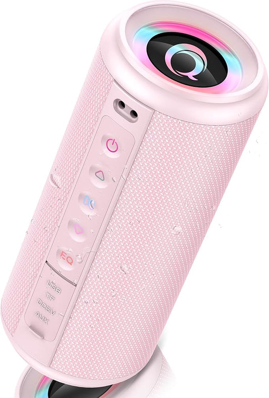 Portable Bluetooth Speaker, 2026 Bluetooth 5.4 Wireless Speaker with 20W HD Loud Stereo Sound, 20H Playtime, LED Lights, IP7, TWS Pairing, Built-in Mic, for Outdoor, Home, Beach, Party, Gift, Pink