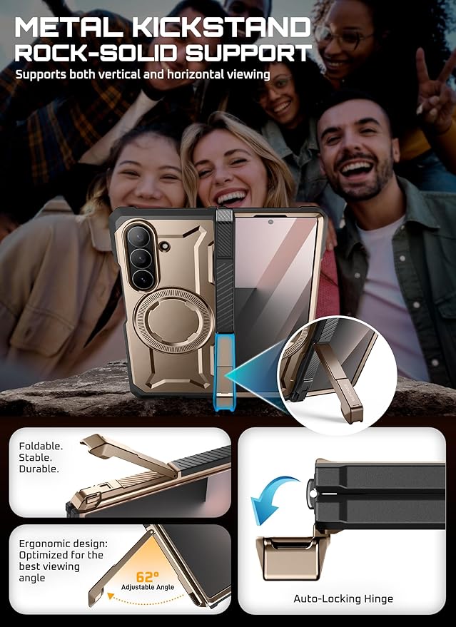 SUPCASE for Samsung Galaxy Z Fold 7 Case with Kickstand (UB Grip), [Built-in Tempered Glass Screen Protector] [Hinge Coverage] Military-Grade Protection Phone Case, Desert