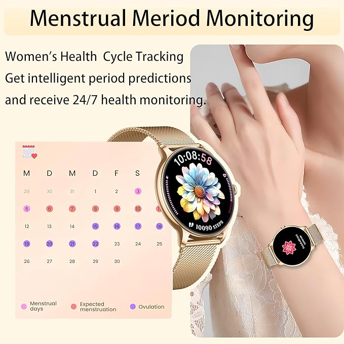 Smartwatch for Women Ultra Slim,1.32" AMOLED Fitness Tracker with Heart Rate, Blood Oxygen, Sleep Monitor, Pedometer, Bluetooth Call, IP68 Waterproof, iPhone & Android -2 Bands