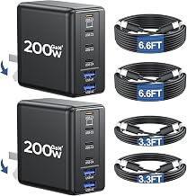 Lcssio 2 Pack 200W USB C Charger with 4 USB Cables, 6-Port Wall Charger - Image 1