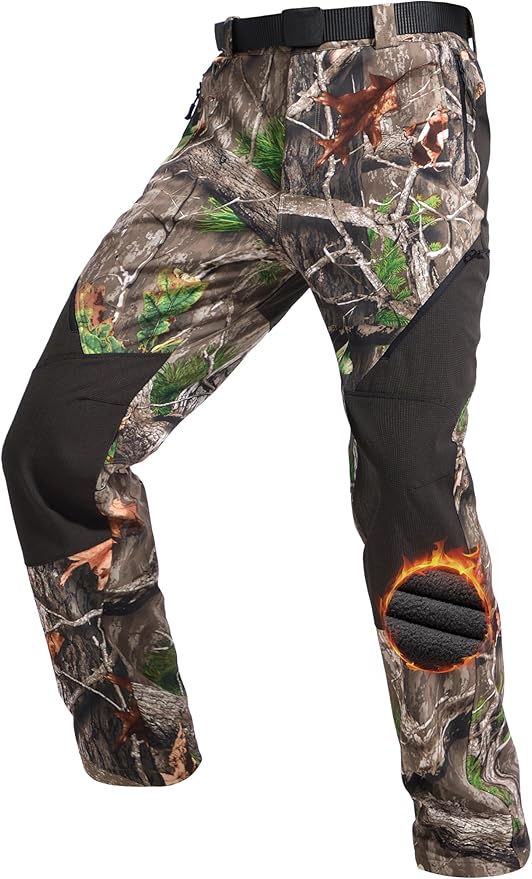 FREE SOLDIER Men's Fleece Lined Outdoor Cargo Hiking Pants Water Repellent Softshell Snow Ski Pants with Zipper Pockets