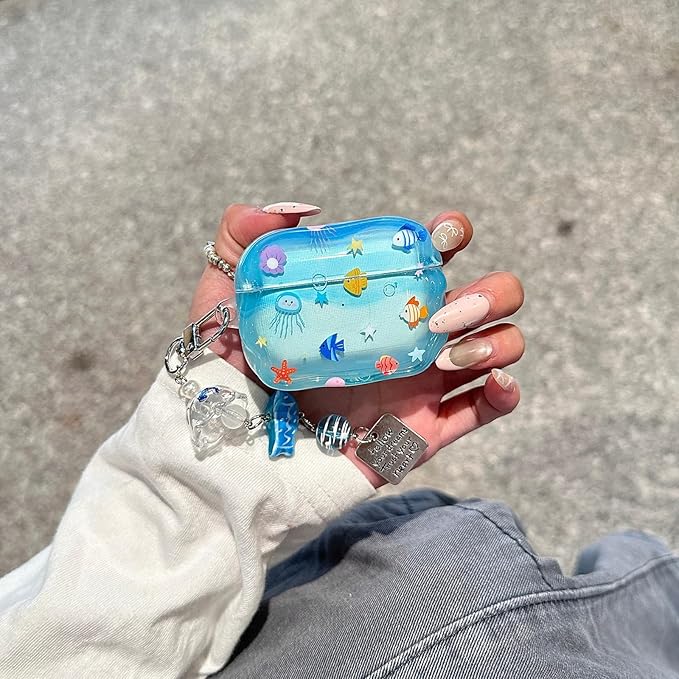 Compatible with AirPods 4 Case Soft TPU with Cleaner Kit Creative Cute Fish Star Keychain Shockproof Cover for Airpods 4th Generation(2024) -Blue