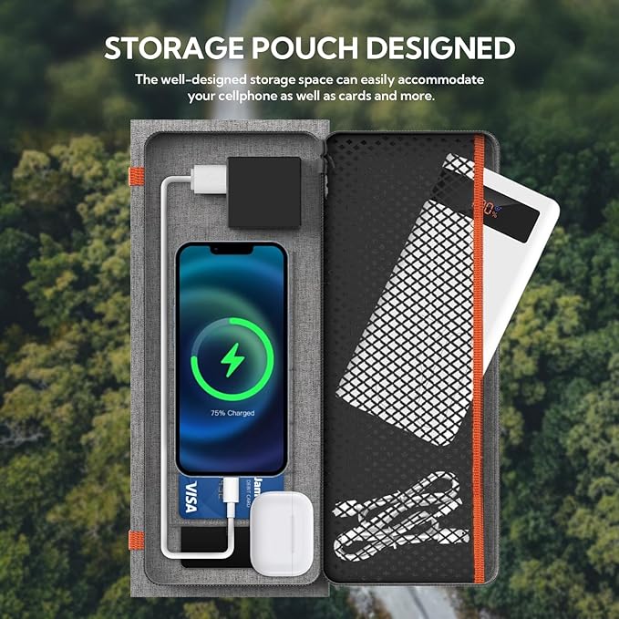 LUMOPAL 30W Foldable Solar Panel Portable Solar Charger with PD USB-C 30W USB-A 18W max Output, Backpacking Solar Panel for Camping, Ultra Compact Solar Panels for Hiking, Trip, Outdoor Activities