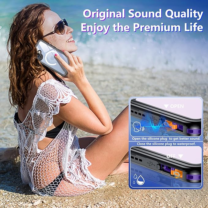 Temdan Magnetic Compatible with iPhone 17 Case,Waterproof Built-in Screen & Camera Protector IP68 Underwater Full Body 17FT Military Dropproof Shockproof Phone Case 6.3"-Mag/Blue