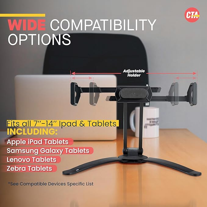 Stand and Wall Mount – CTA Security 2-in-1 Multi-Flex Tablet Stand & Wall Mount with Locking Tablet Holder & 2 Mount Bases for iPad 10th Gen 10.9" - iPad 7/8/9 Gen 10.2" & More - Black (PAD-SKMSB)