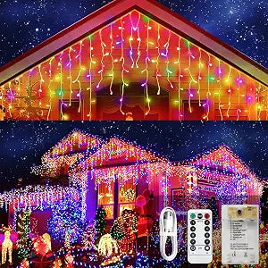 Icicle Lights Multicolor 90 LED 10 ft Short Curtain Lights with 8 Modes Remote Control,Powerd by USB & Battery - Waterproof Fairy String Lights for Indoor & Outdoor,Holiday,Party