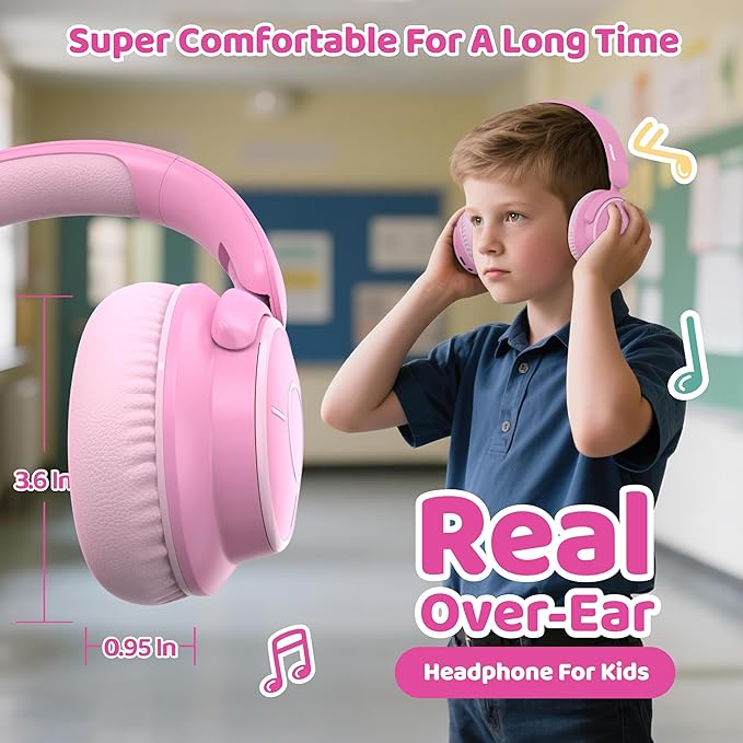 MIDOLA Kids Headphones Bluetooth 5.4 Wireless Volume Limited 85/94dB Hearing Protection Over Ear,68 Hours Playtime Foldable with Cable Aux Wired Built-in Mic for Toddler Child Travel School Pink