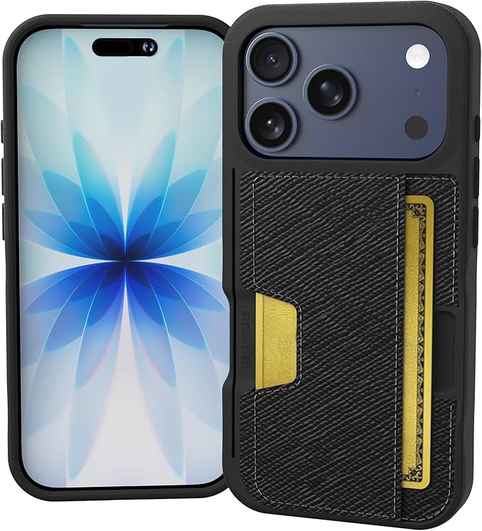Smartish® iPhone 17 Pro Wallet Case - Wallet Slayer Vol. 2 [Slim + Protective] Credit Card Holder w/Kickstand - Drop Tested Hidden Card Slot Cover for Apple iPhone 17 Pro - Black Tie Affair