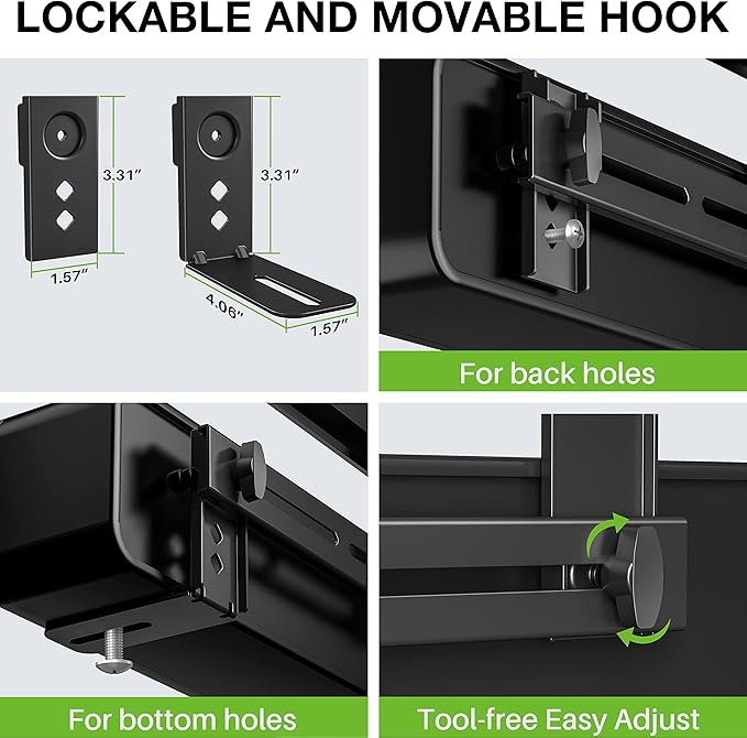 USX MOUNT Soundbar Mount Sound Bar TV Mount for Mounting Above or Under TV, Sound Bar Mount Up to 13.2 lbs, Two Removable and Lockable Hooks for Back or Bottom Holes
