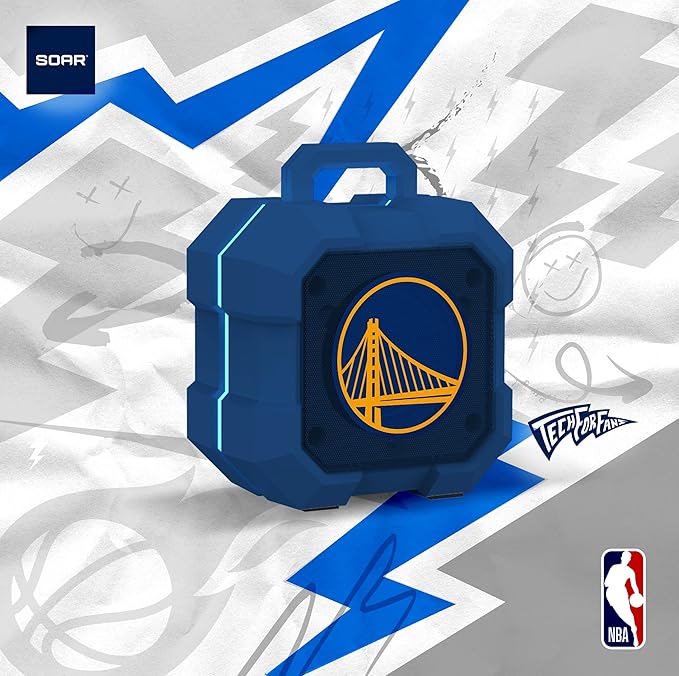 SOAR NBA Shockbox LED Wireless Bluetooth Speaker - Water Resistant IPX4, 5.0 Bluetooth with Over 5 Hours of Play Time - Small Portable Speaker - Officially Licensed NBA, Perfect Home & Outdoor Speaker