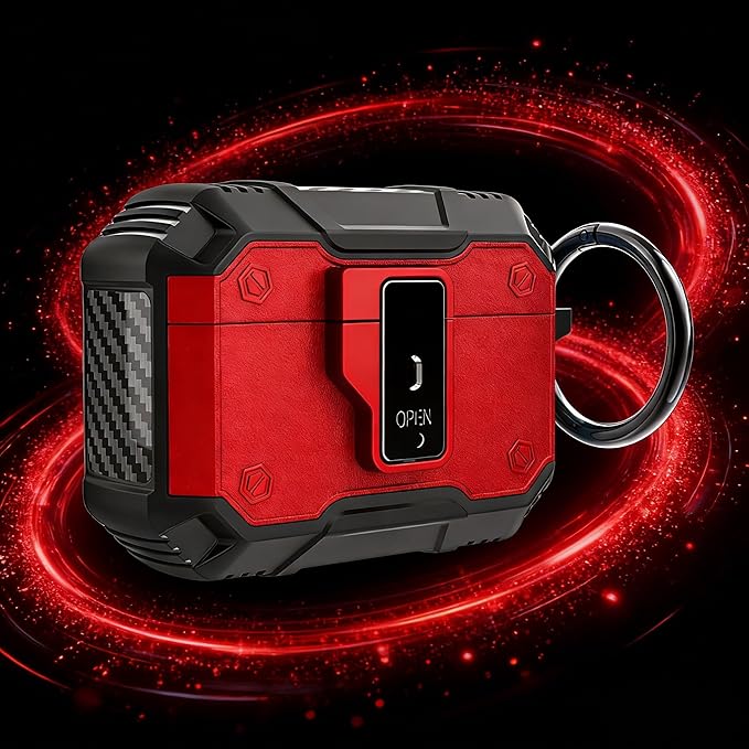 for AirPods Pro 3 Case, Secure Lock Magnetic Lid Cover with Keychain, Military Grade Shockproof Protective Case for Airpods Pro 3rd, Wireless Charging & Front LED Visible, Red Black