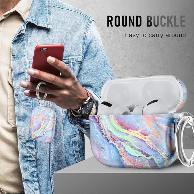 for AirPods Pro 3 Case (2025) with Cleaner Kit, Cute Soft Silicone Cover Compatible AirPods Pro 3rd Genera case with Keychain for Women Men with Keychain for Airpod Pro case(2025) Colorful Marble