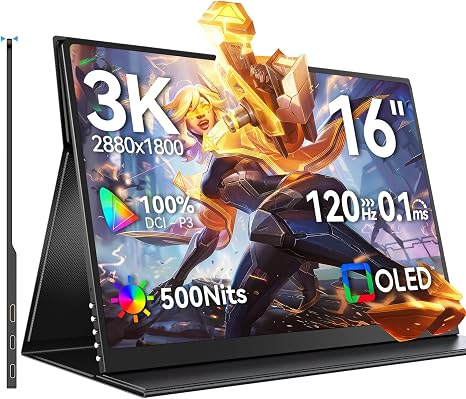 UPERFECT OLED Portable Monitor, 16" 3K 120Hz 0.1ms Portable Gaming Monitor