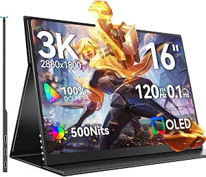 UPERFECT OLED Portable Monitor, 16" 3K 120Hz 0.1ms Portable Gaming Monitor