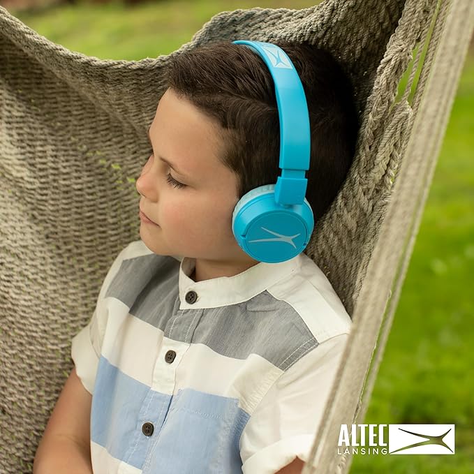 Altec Lansing - Kid Safe 2-in-1 Bluetooth Headphones, Safe Volume Limiting, Foldable Design, Enjoy Audio and Protect Your Child's Hearing (Blue)
