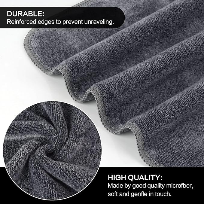 SINLAND Microfiber Facial Cloths Fast Drying Washcloth 12inch x 12inch Grey 6 pack …