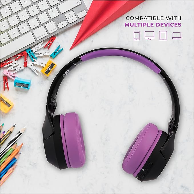 Altec Lansing Kid Safe Noise Cancelling Wireless Headphones 15H Battery, 85dB Volume Limit, Foldable Design Powerful Sound, Active Noise Cancellation Perfect for Kids Ages 7+