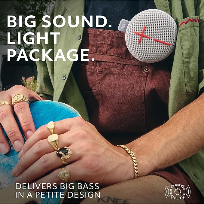 Ultimate Ears MINIROLL Ultra-Portable Waterproof Bluetooth Speaker, Big Bass, IP67 Dustproof, 131 ft (40 m) Range - Revive Grey
