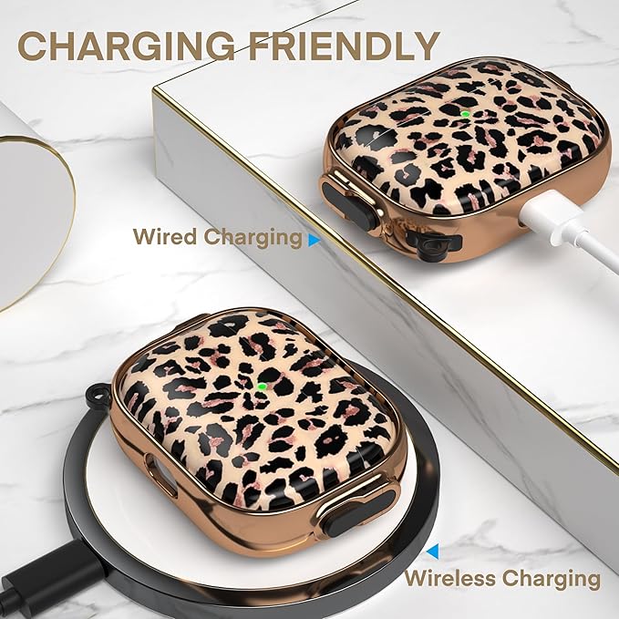 Maxjoy for AirPods Pro 3rd Generation Case with Lock, Lock AirPods Pro 3 Case Protective Hard Cute AirPod Pro 3 Cover for Women Men with Keychain for Airpod Pro 3rd Gen Cover 2025, Leopard