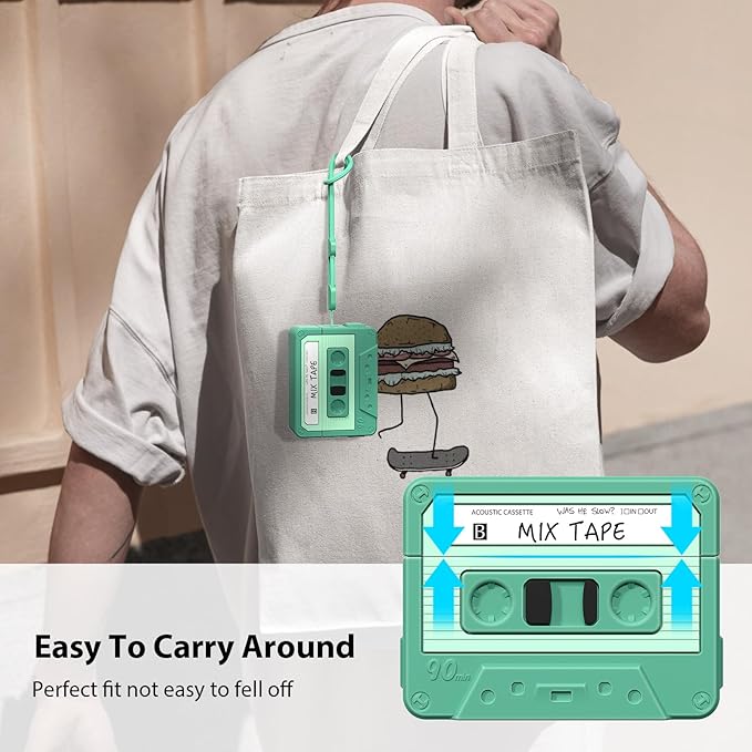 AirPods Pro 3 Case Cover, KOREDA Funny Cassette Tape Design Case for Airpods Pro 3rd Generation 2025, Cute Cartoon Fashion Silicone Protective Case for Women Men (Green)