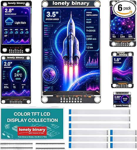 Lonely Binary 6-Pack SPI TFT LCD Display Kit 0.96"-3.5" for 3.3V MCUs