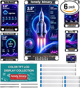 Lonely Binary 6-Pack SPI TFT LCD Display Kit 0.96"-3.5" for 3.3V MCUs