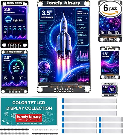 Lonely Binary 6-Pack SPI TFT LCD Display Kit 0.96"-3.5" for 3.3V MCUs