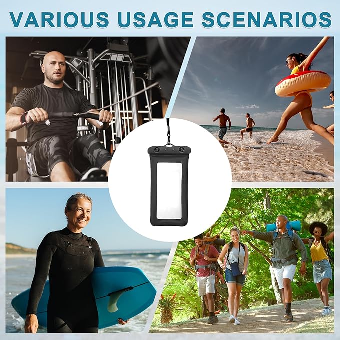 PATIKIL 6Pcs Waterproof Phone Pouch Floating No Sink Universal Cellphone Dry Bag Waterproof Phone Case for Kayaking Beach Swimming Hiking, Black