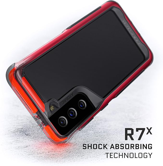 Ghostek ATOMIC slim S21 Case with Protective Aluminum Metal Bumper and Crystal Clear Back Design Heavy Duty Shock-Absorbent Protection Designed for 2021 Samsung Galaxy S 21 5G (6.2 Inch) (Phantom Red)
