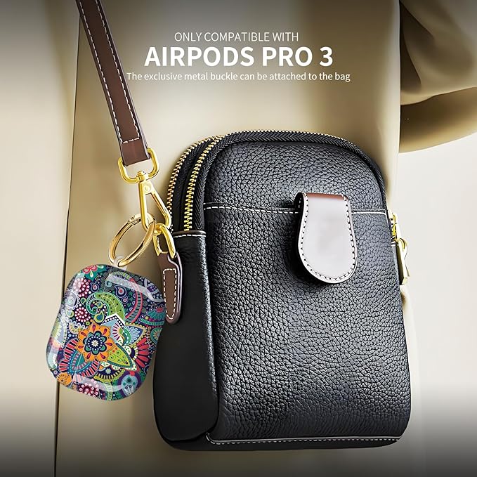 Compatible with AirPod Pro 3 (2025),Cute Case Cover for Women & Men, Full Protection Shockproof Hard Case with Keychain, Wireless Charging Case Accessories(Paisley Stylized Flowers)