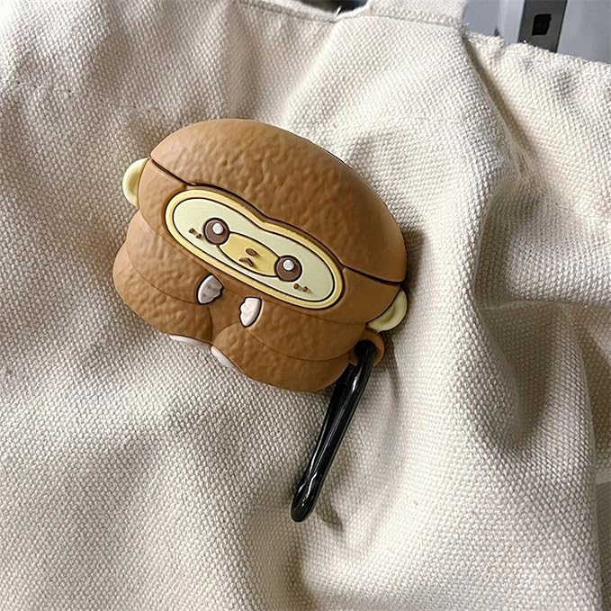 Wireless Charging Earphone Case Compatible with Airpods Pro/Pro2, Cute Animal Monkey Design Soft Silicone Full Body Protective Skin Cover, Kids Girls Women Cartoon Earbuds Accessories