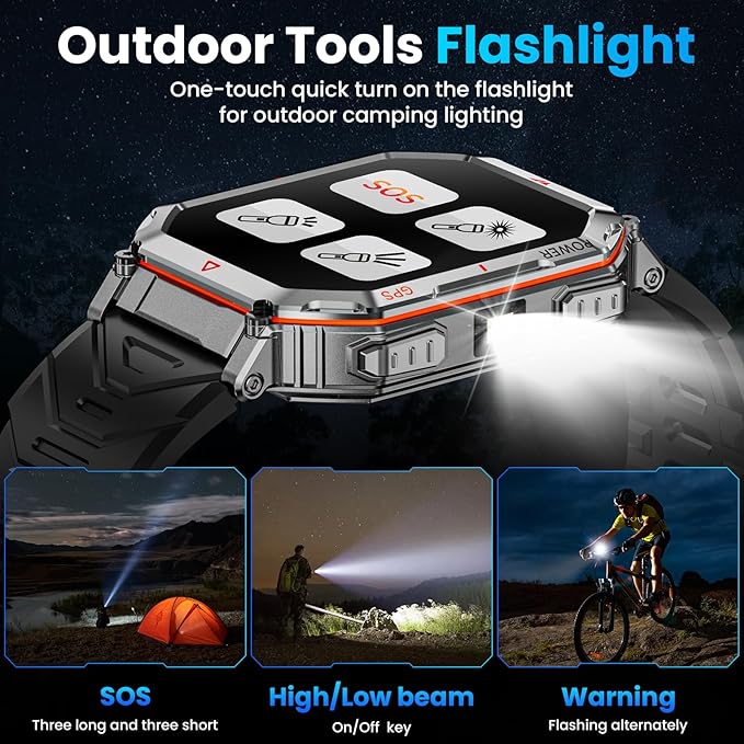 GPS Military Smart Watch for Men，GPT Voice Assistant，Smartwatch with LED Flashlight，2.01" HD Display Bluetooth Call，Fitness Tracke with Multiple Sports Modes，Compatible with Android & iOS