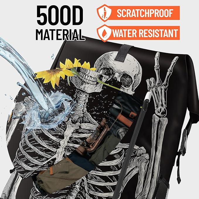Waterproof Dry Bag Marine Dry Bags for Kayaking Hiking Skull Sunflower Black Backpack Roll-Top Closure Bag - Backpack Waterproof Phone Case 5L