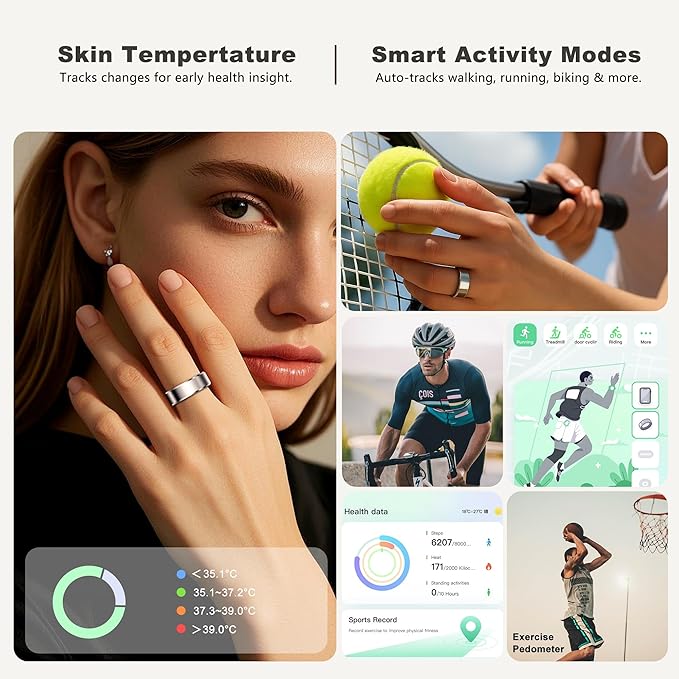 Smart Ring for Women Men, Fashion Minimalist Fitness Ring & Sleep Tracker Ring with Heart Rate, Blood Pressure,5ATM Waterproof Health Ring,Gifts for Women Men Gift,No Subscription (Silver,11)