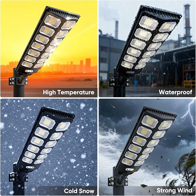 Solar Street Lights Outdoor Waterproof, IP66 15000LM 6500K Solar Flood Lights Dusk to Dawn Wide Angle Motion Sensor and Remote,Upgrade Fixing Rod (2 Pack)