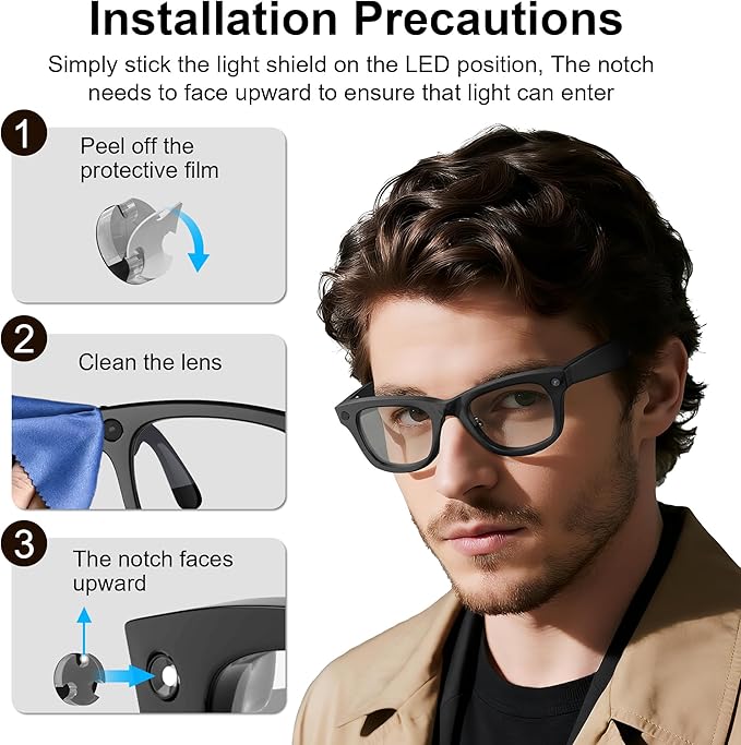 LED Light Blocking Stickers for Ray-Ban Meta Wayfarer, Skyler & Headliner – 18Pcs Blackout Covers
