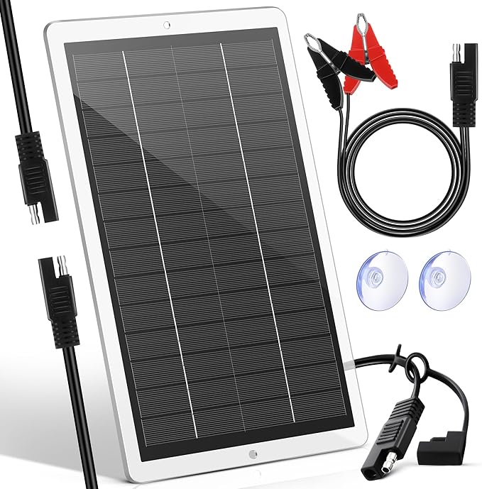 Saillong 12V Solar Car Battery Charger Maintainer, Waterproof Solar Panel Portable Solar Trickle Charger with Cigarette Lighter Plug Alligator Clip for Car Motorcycle Boat Marine RV(2.5W)