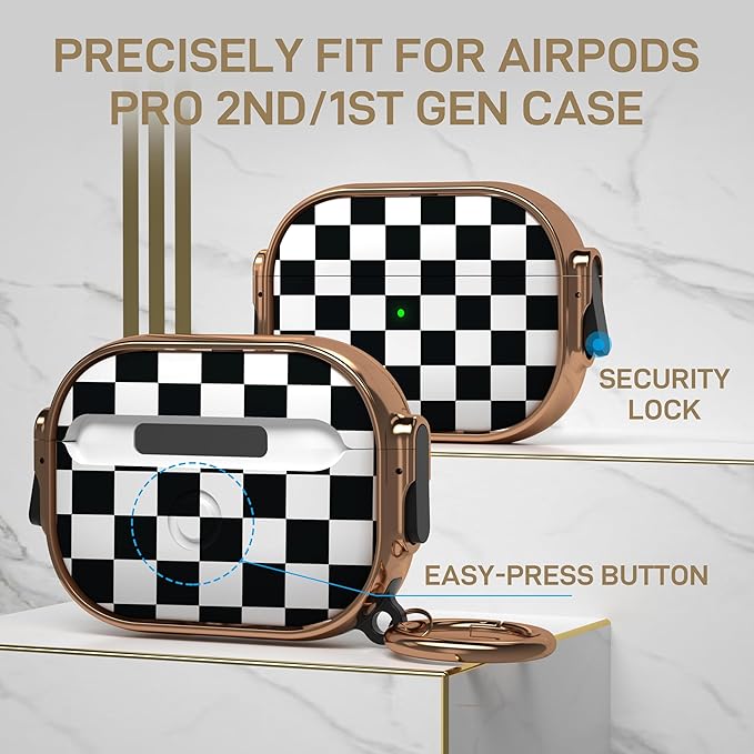 Maxjoy for AirPods Pro 2nd/1st Generation Case with Lock, Cute AirPods Pro 2 Case Lock Protective Hard AirPod Pro Cover for Women Men with Keychain Clip for Airpod Pro (2023/2022/2019)