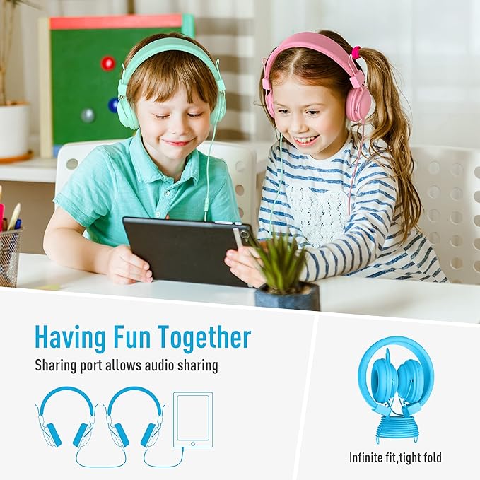 AILIHEN Classroom Headphones Kids 10-Pack for School Student K-12, On-Ear Premium Bulk Wired Headset with Mic, 85dB Volume Limited & SharePort, 3.5mm Jack for Chromebook, Computer, Laptop (Multicolor)