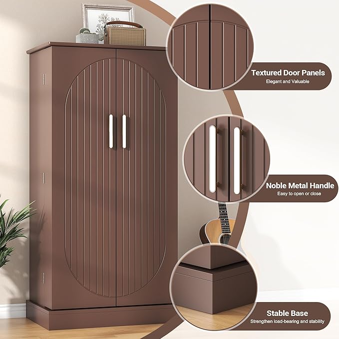 47” Kitchen Pantry Cabinets, Freestanding Kitchen Pantry Storage Cabinet with Doors and Adjustable Shelves, Buffet Cupboards Storage Cabinet for Home Office Use (Brown)